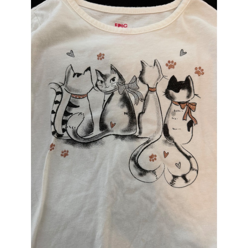 Epic Threads Girls Cream Cat Graphic Long Sleeve Tee Shirt Size 6 High-Low Hem